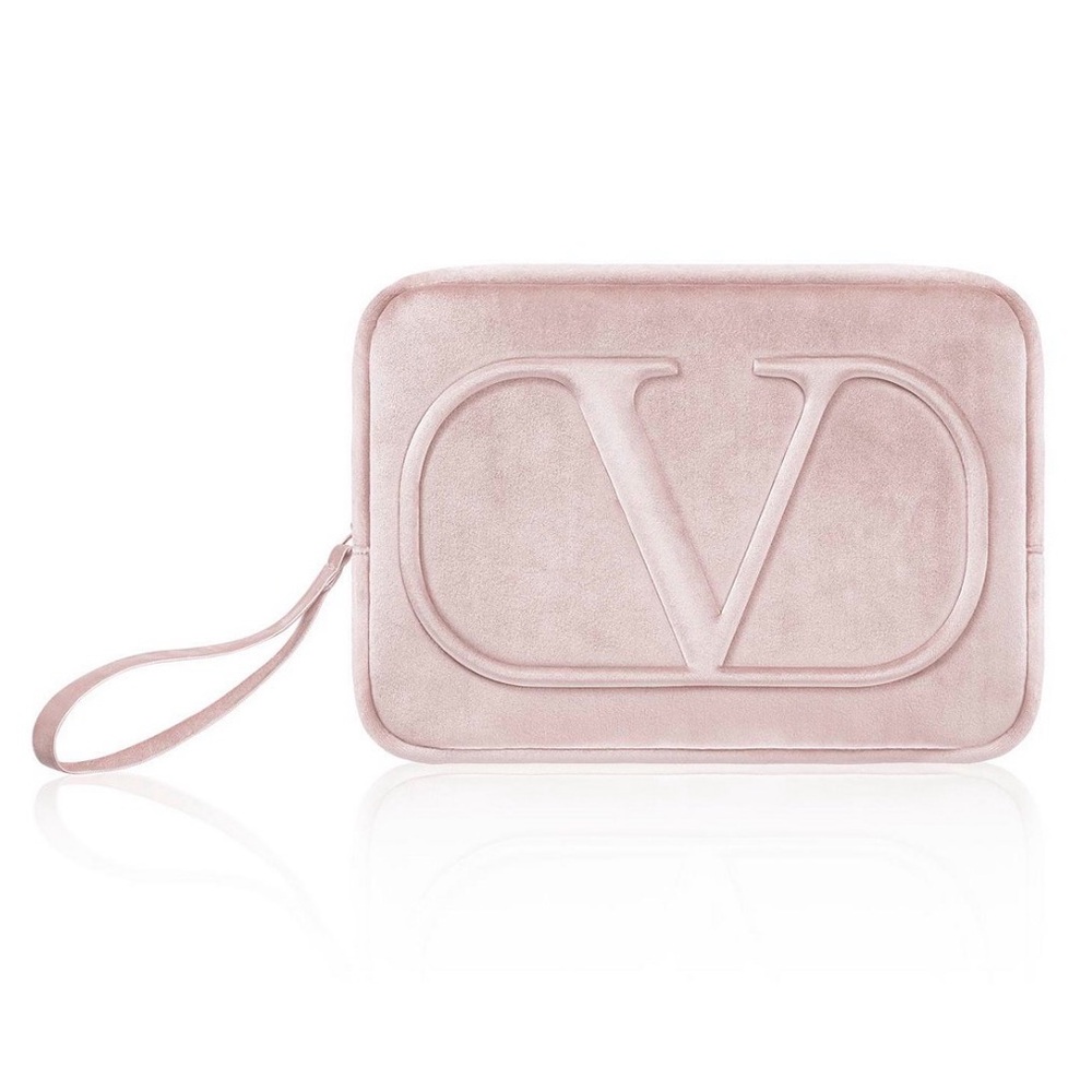 Valentino Blush Wristlet Clutch beauty small cosmetic bag pouch pink velvet
